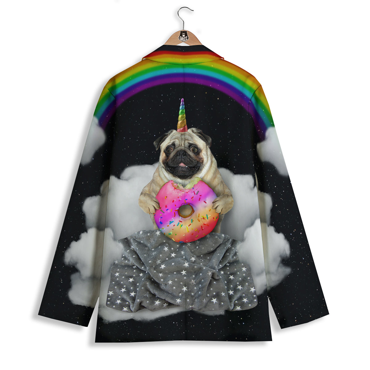 Cute Pug Unicorn Print Women's Blazer-grizzshop