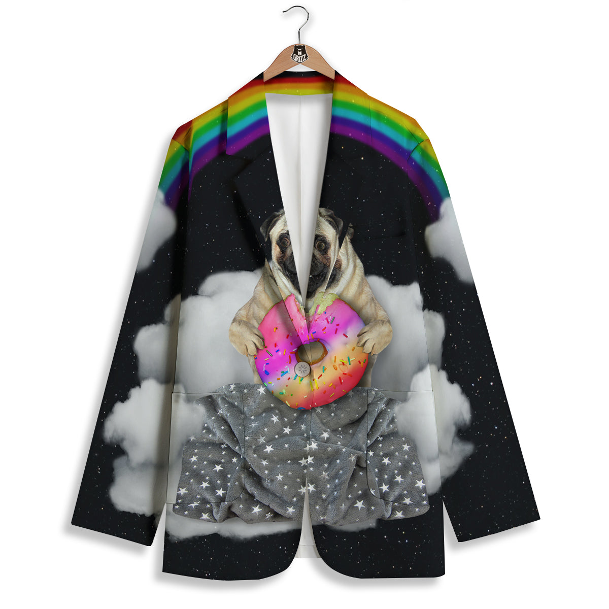 Cute Pug Unicorn Print Women's Blazer-grizzshop