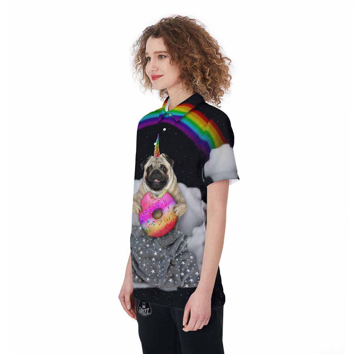 Cute Pug Unicorn Print Women's Golf Shirts-grizzshop