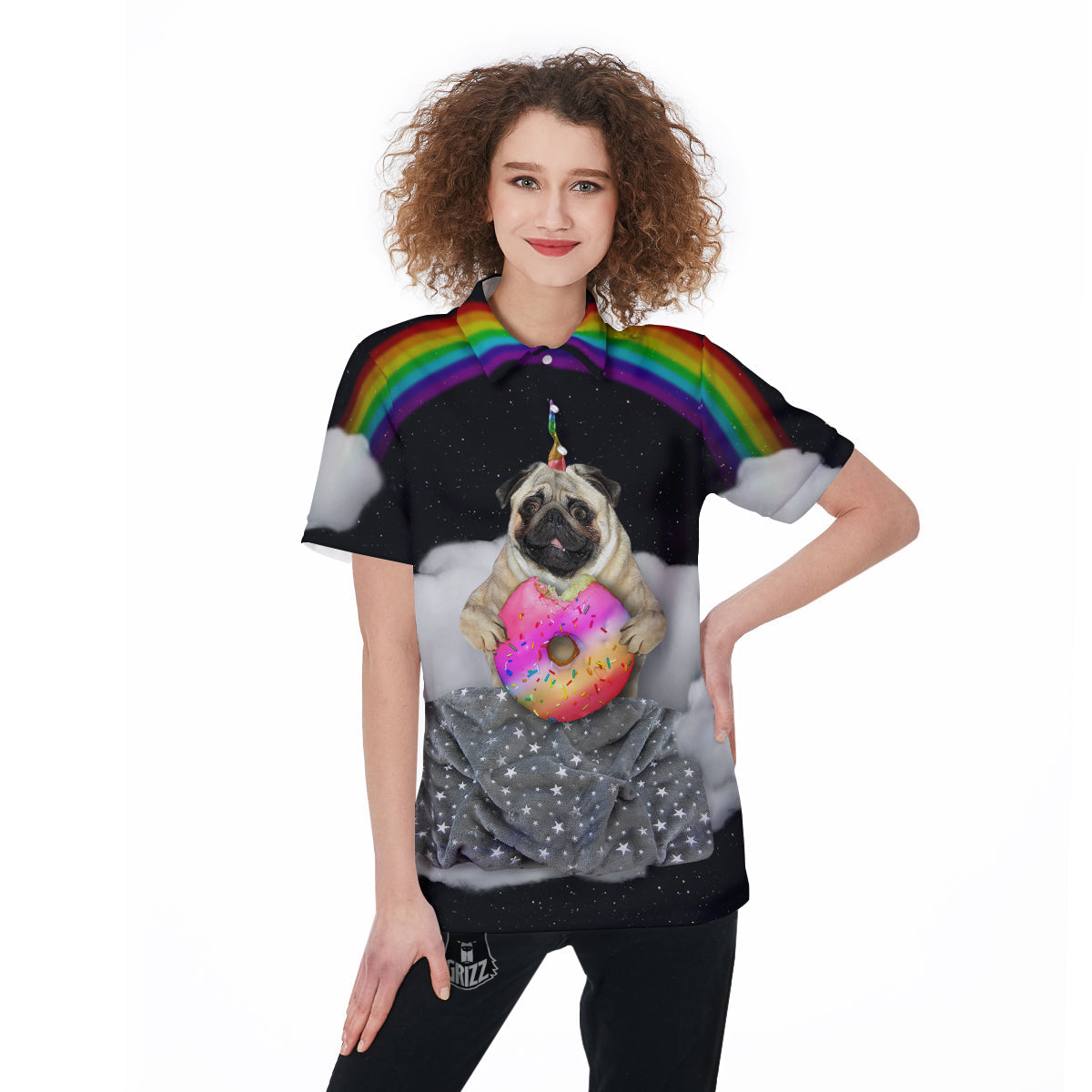 Cute Pug Unicorn Print Women's Golf Shirts-grizzshop