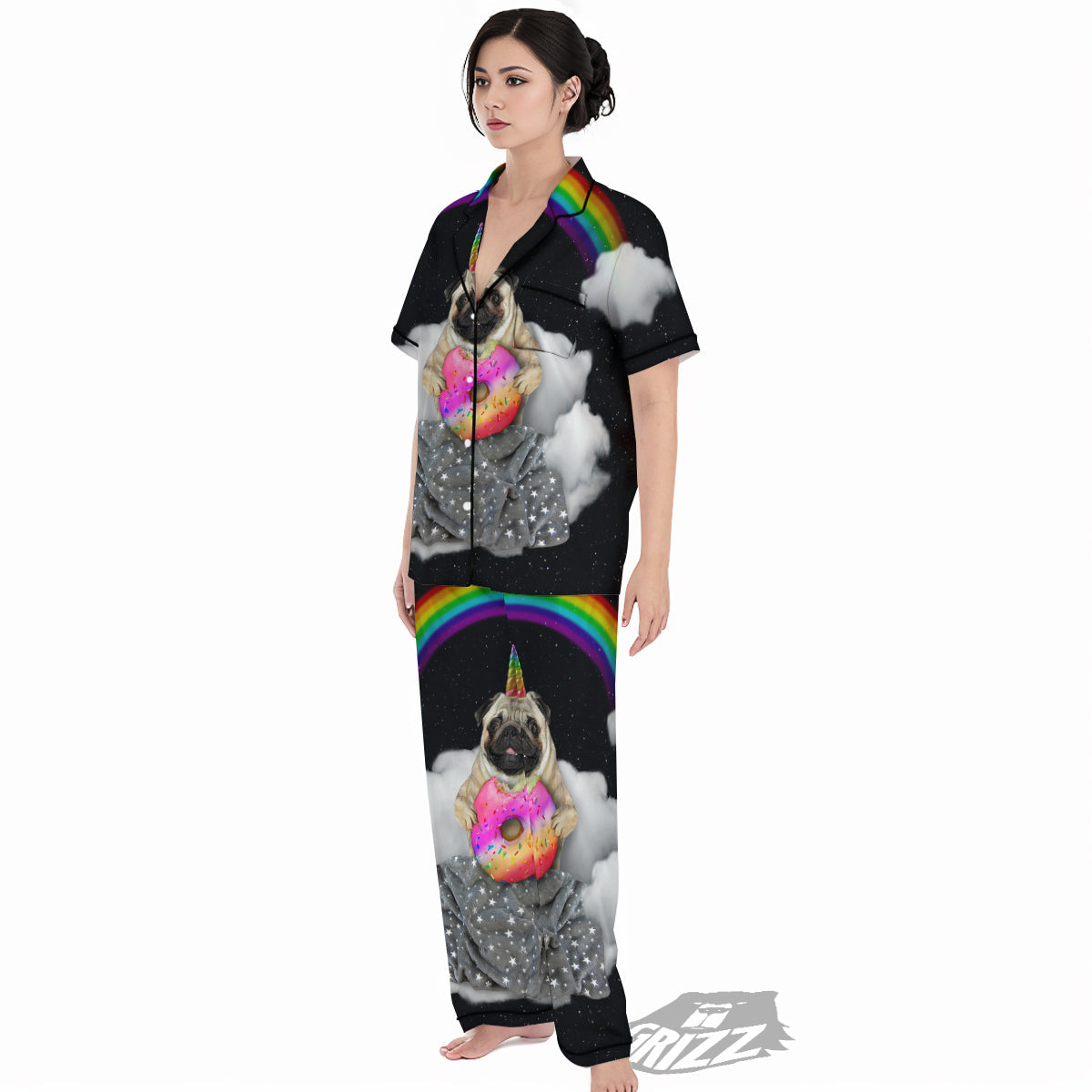 Cute Pug Unicorn Print Women's Pajamas Set-grizzshop