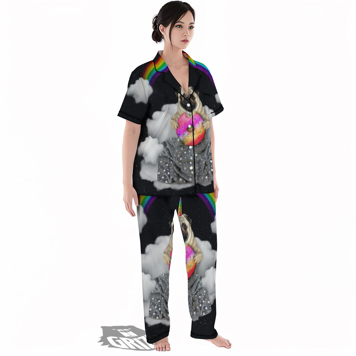 Cute Pug Unicorn Print Women's Pajamas Set-grizzshop