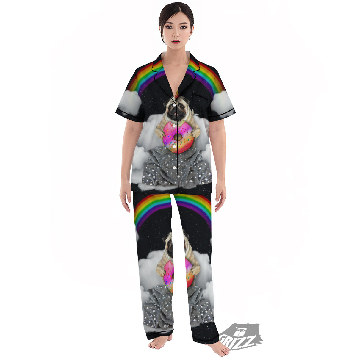 Cute Pug Unicorn Print Women's Pajamas Set-grizzshop
