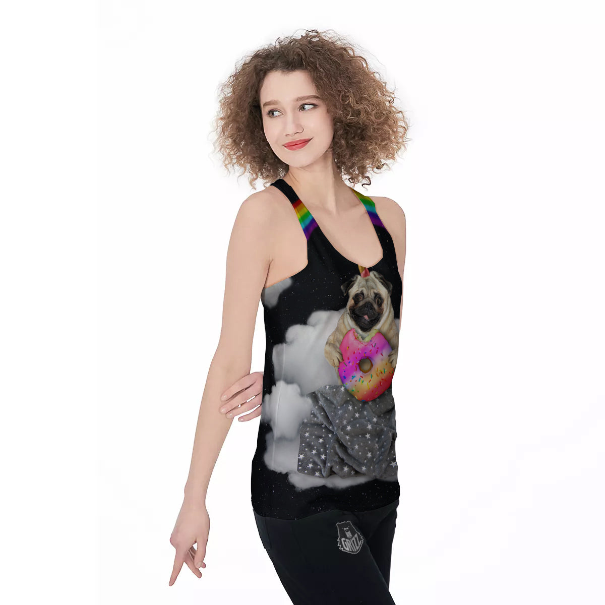 Cute Pug Unicorn Print Women's Racerback Tank Top-grizzshop
