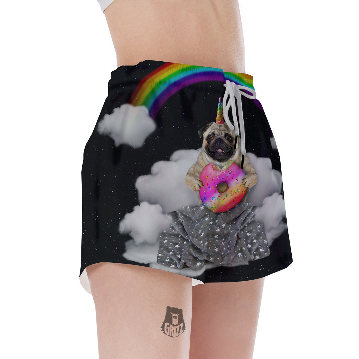 Cute Pug Unicorn Print Women's Shorts-grizzshop