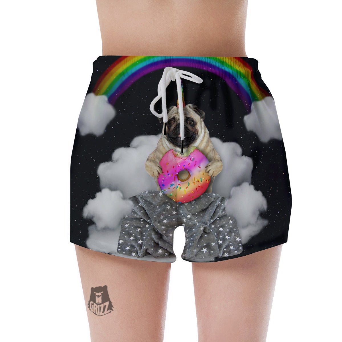 Cute Pug Unicorn Print Women's Shorts-grizzshop