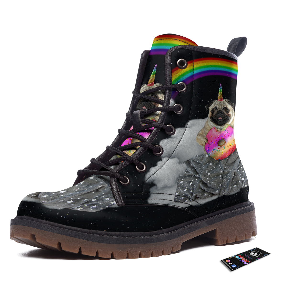 Cute Pug Unicorn Print Work Boots-grizzshop
