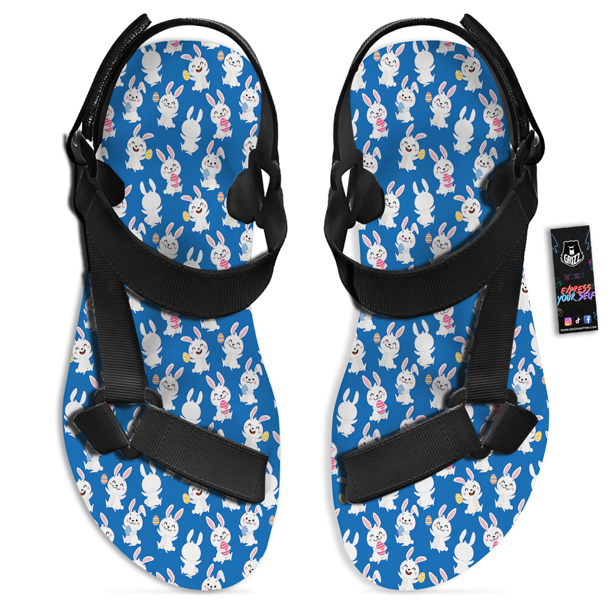 Cute Rabbit Print Pattern Black Open Toe Sandals-grizzshop