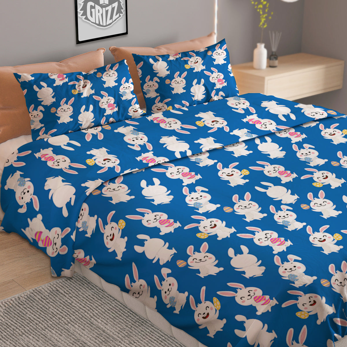 Cute Rabbit Print Pattern Duvet Cover Bedding Set-grizzshop