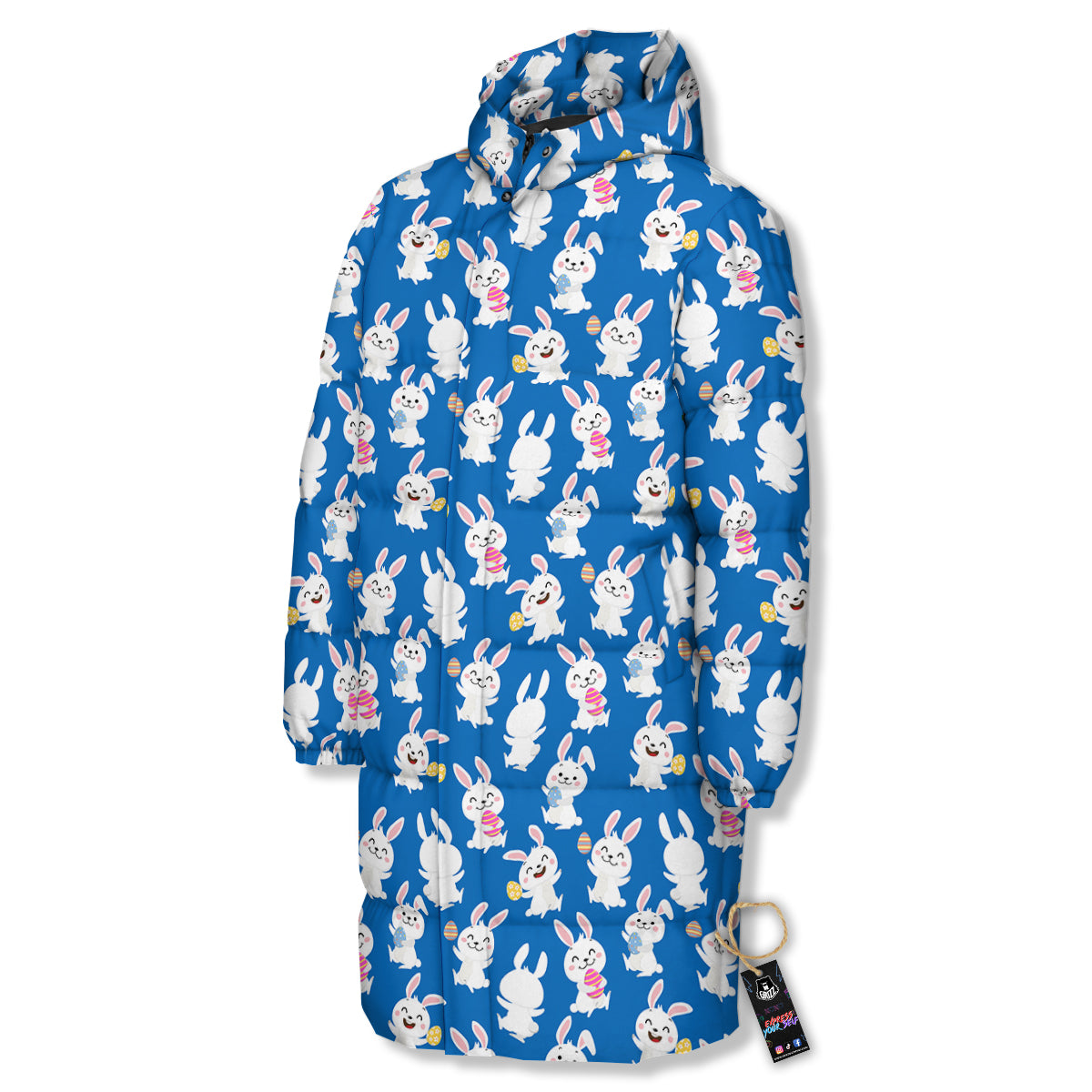 Cute Rabbit Print Pattern Long Down Jacket-grizzshop