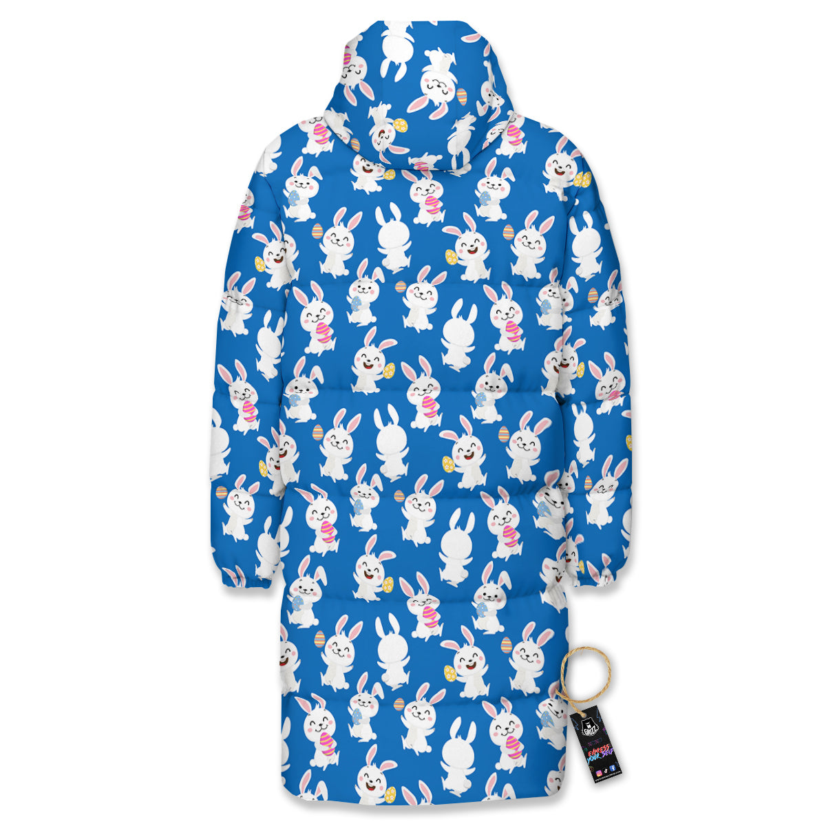 Cute Rabbit Print Pattern Long Down Jacket-grizzshop