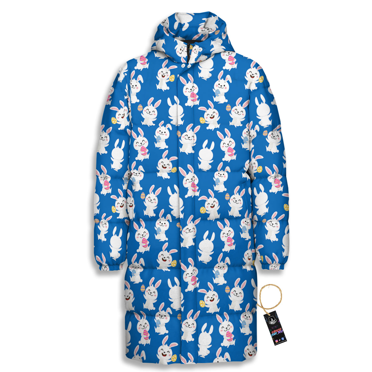 Cute Rabbit Print Pattern Long Down Jacket-grizzshop