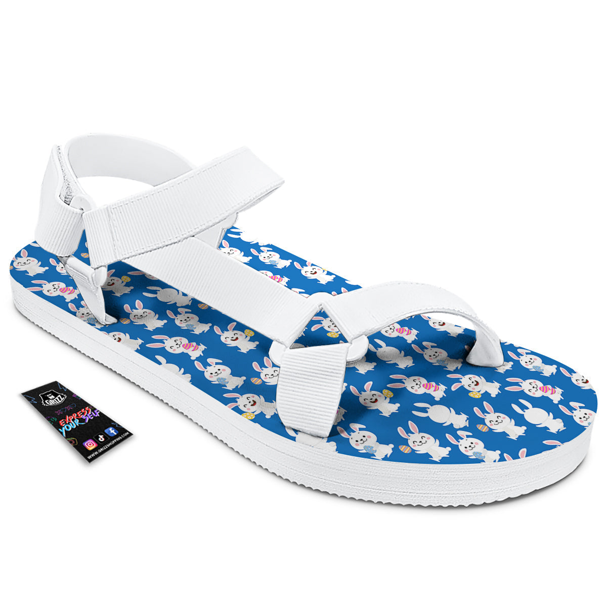 Cute Rabbit Print Pattern White Open Toe Sandals-grizzshop