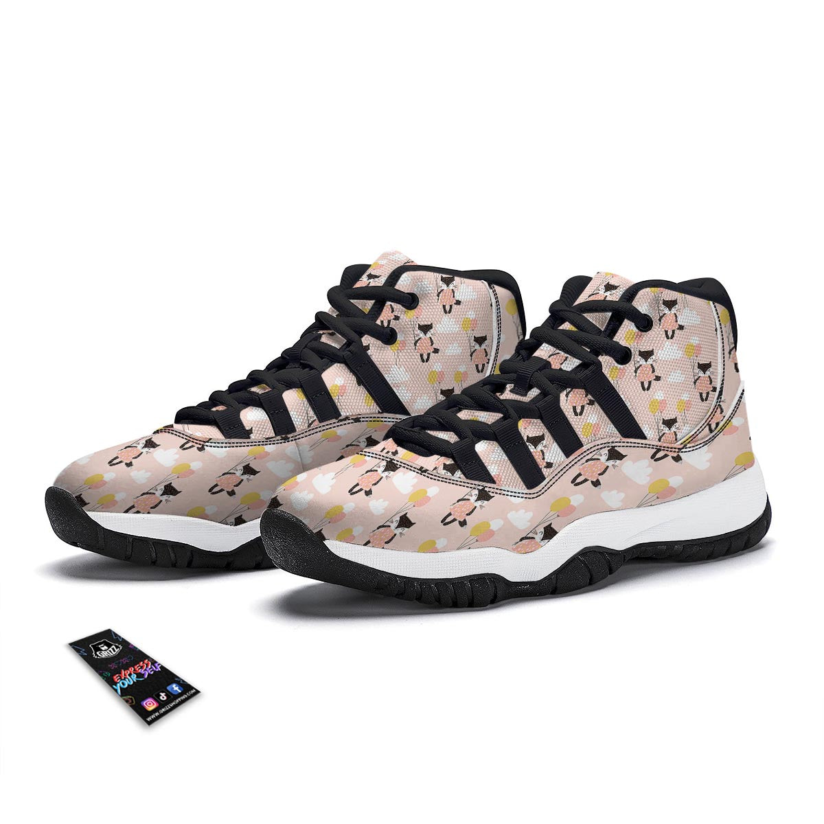 Cute Raccoon Hot Air Balloon Pattern Print Black Bball Shoes-grizzshop