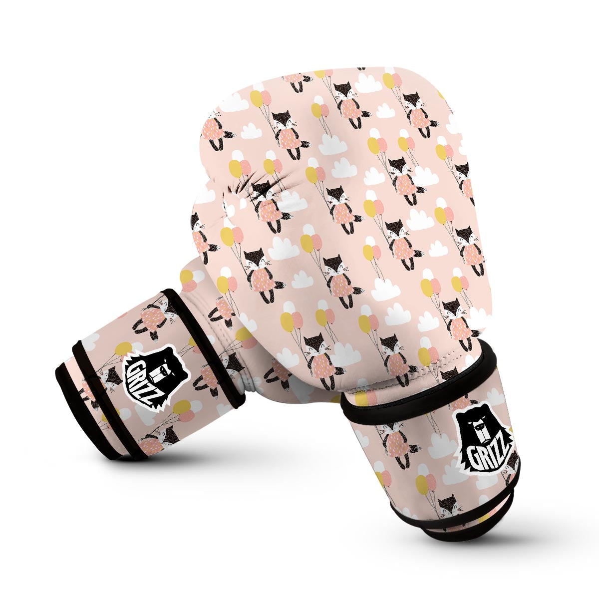 Cute Raccoon Hot Air Balloon Pattern Print Boxing Gloves-grizzshop