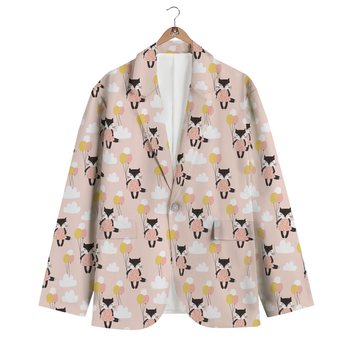 Cute Raccoon Hot Air Balloon Pattern Print Men's Blazer-grizzshop