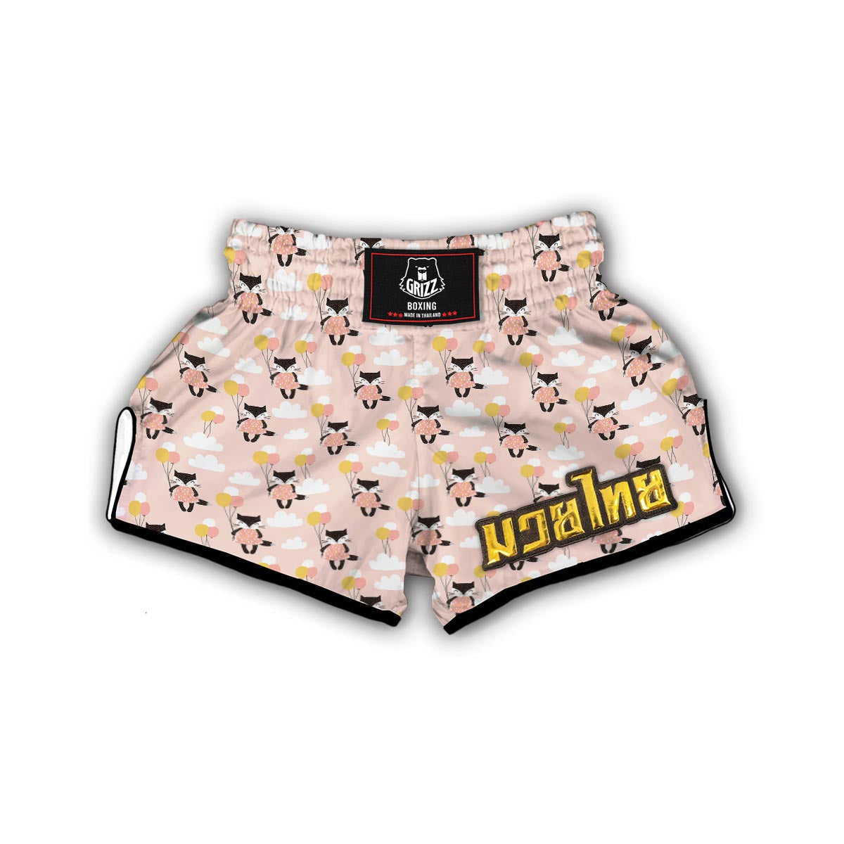 Cute Raccoon Hot Air Balloon Pattern Print Muay Thai Boxing Shorts-grizzshop