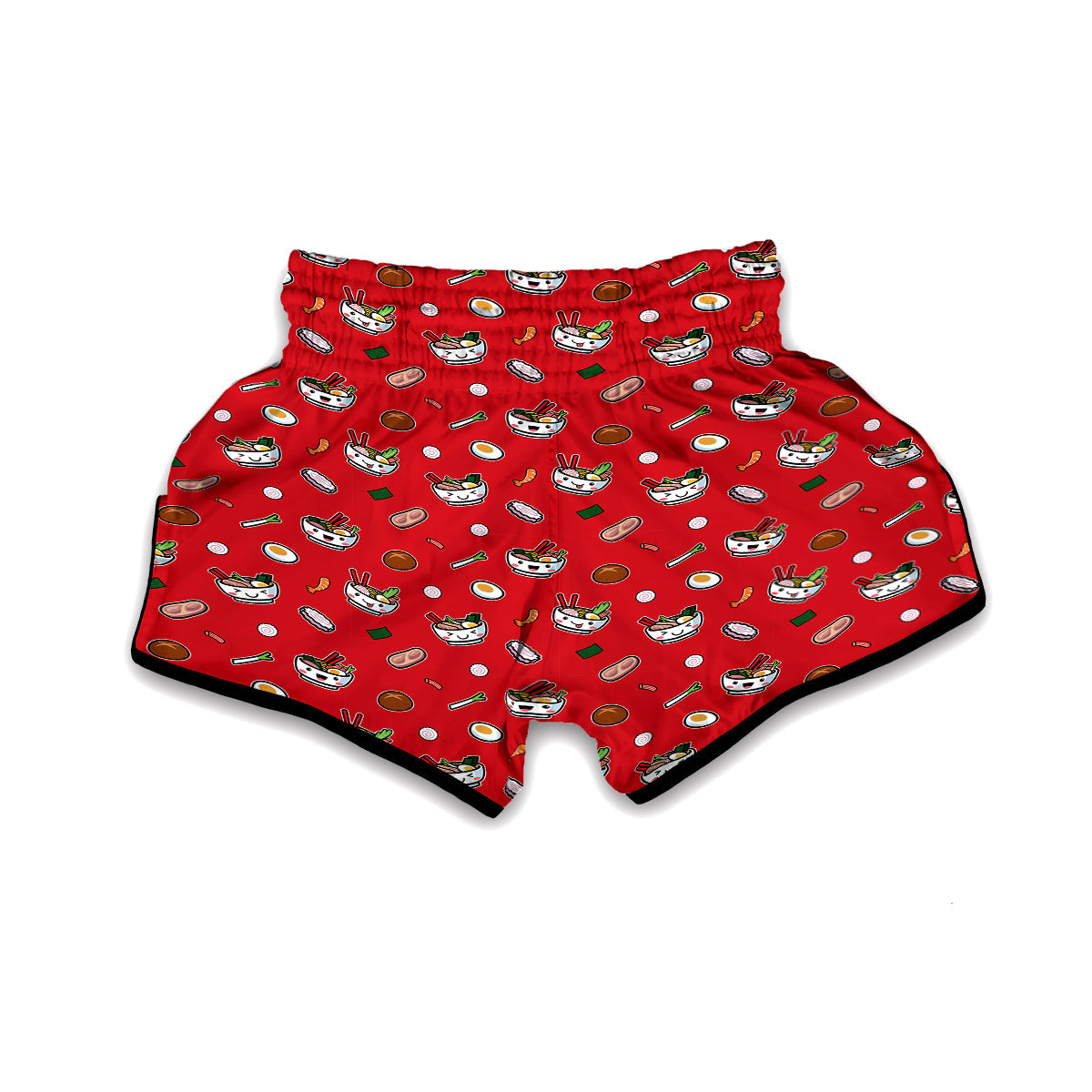 Cute Ramen Red Print Pattern Muay Thai Boxing Shorts-grizzshop