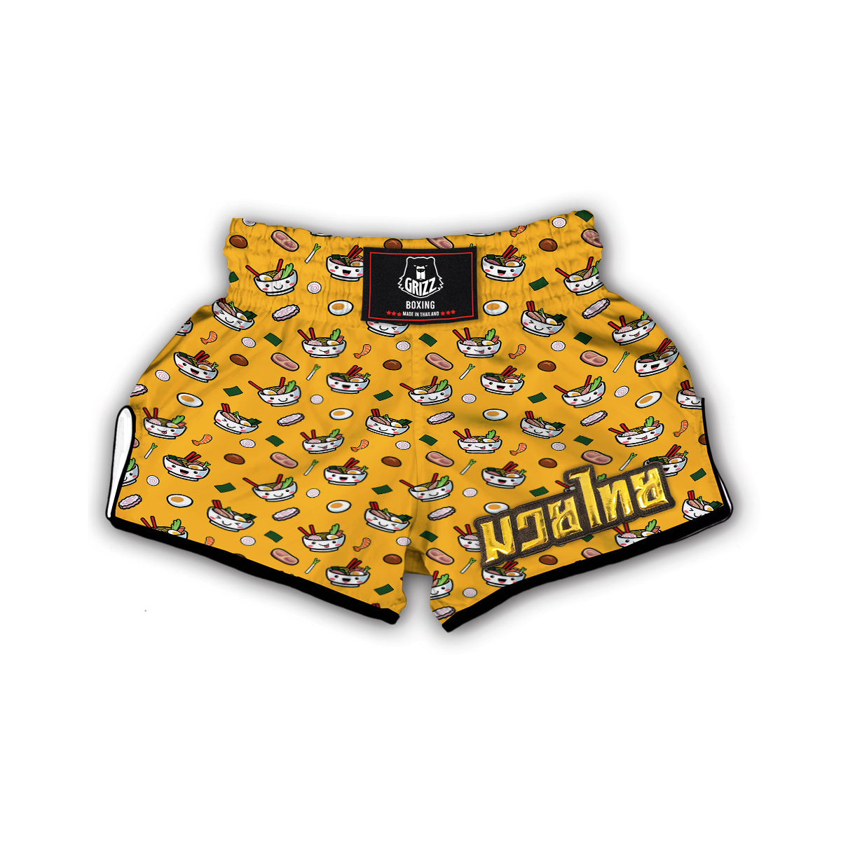 Cute Ramen Yellow Print Pattern Muay Thai Boxing Shorts-grizzshop