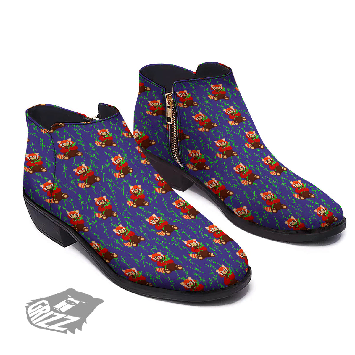 Cute Red Raccoon And Bamboo Print Pattern Ankle Boots-grizzshop