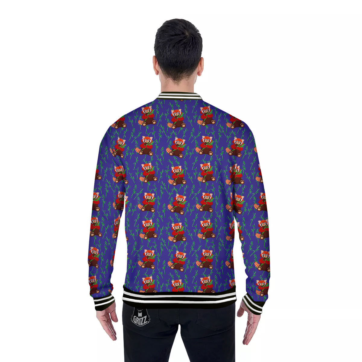 Cute Red Raccoon And Bamboo Print Pattern Baseball Jacket-grizzshop