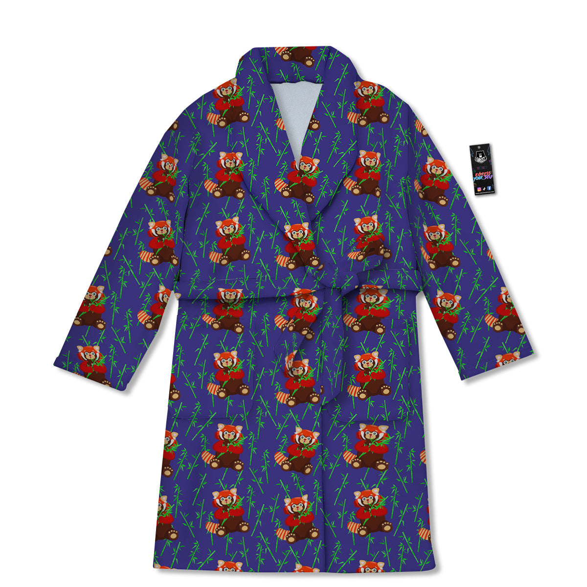 Cute Red Raccoon And Bamboo Print Pattern Bathrobe-grizzshop
