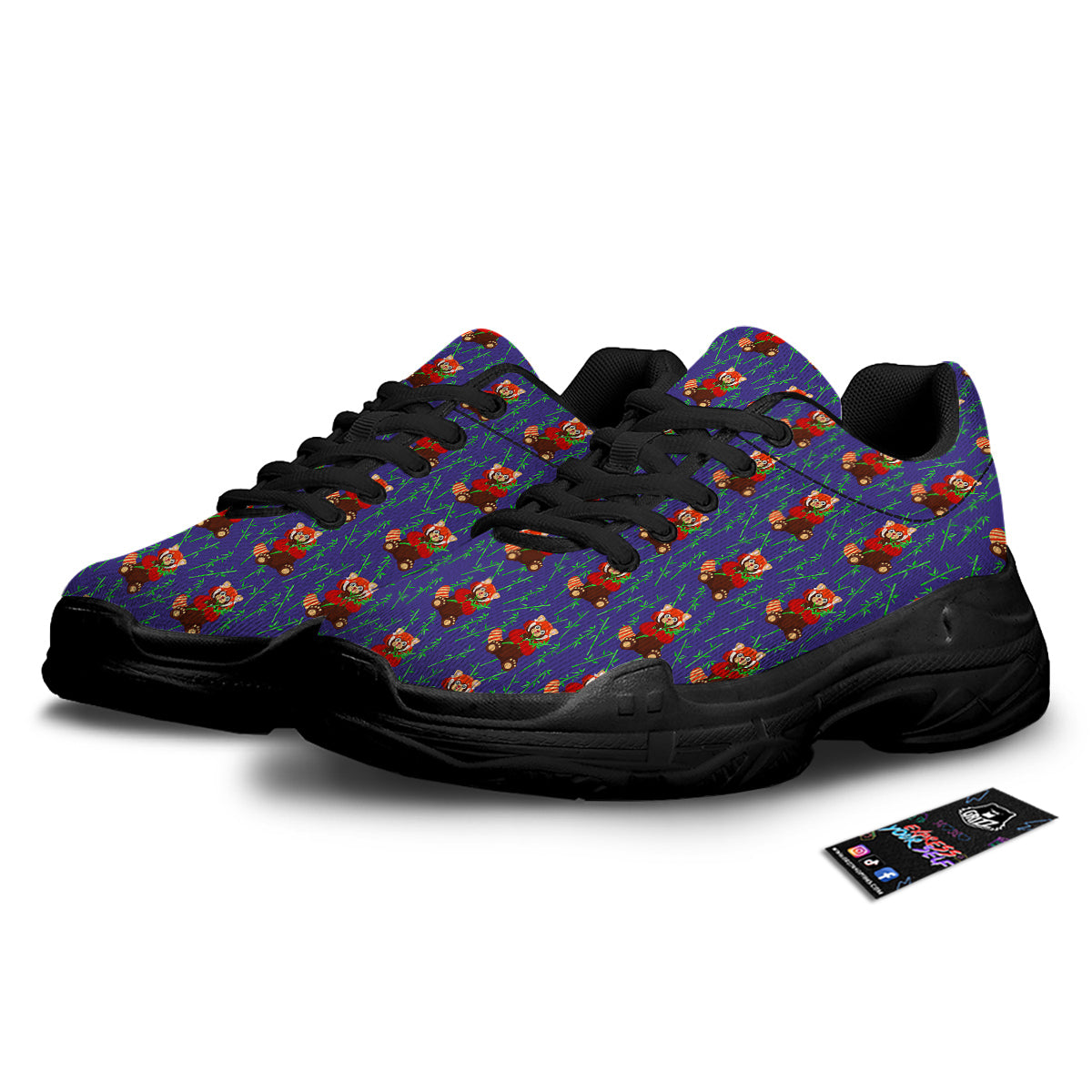 Cute Red Raccoon And Bamboo Print Pattern Black Chunky Shoes-grizzshop