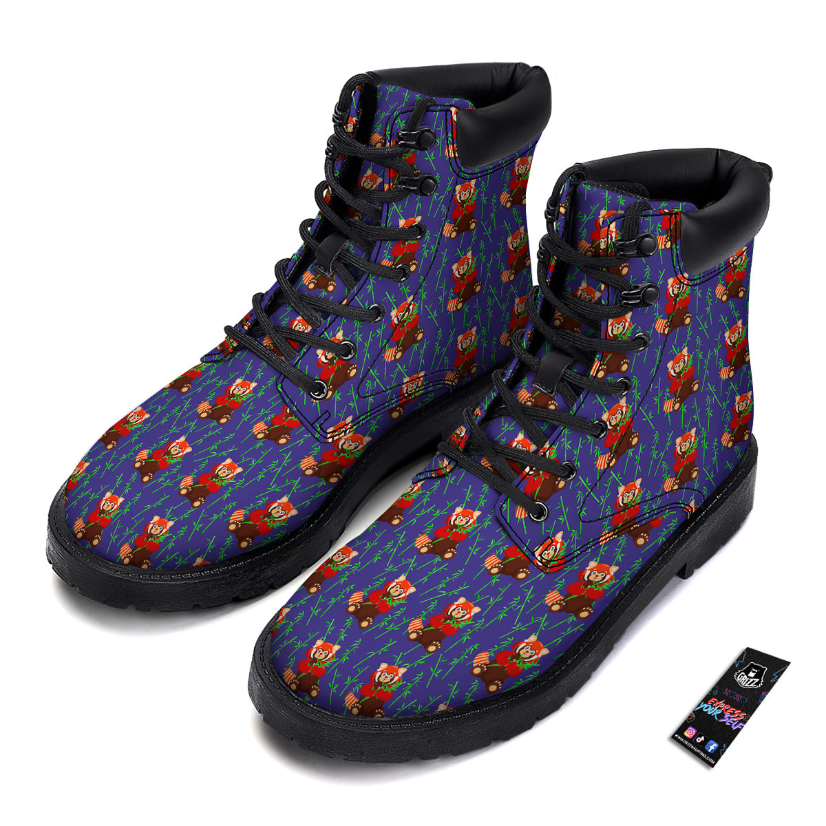 Cute Red Raccoon And Bamboo Print Pattern Boots-grizzshop