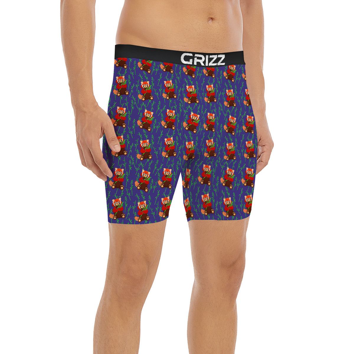 Cute Red Raccoon And Bamboo Print Pattern Boxer Briefs-grizzshop