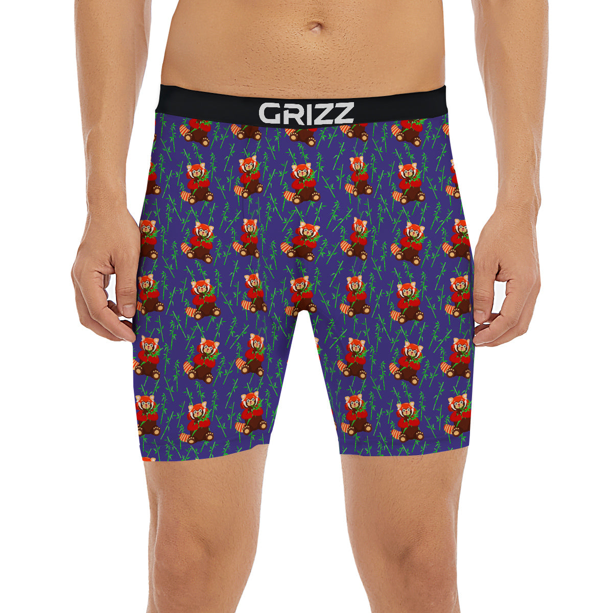 Cute Red Raccoon And Bamboo Print Pattern Boxer Briefs-grizzshop