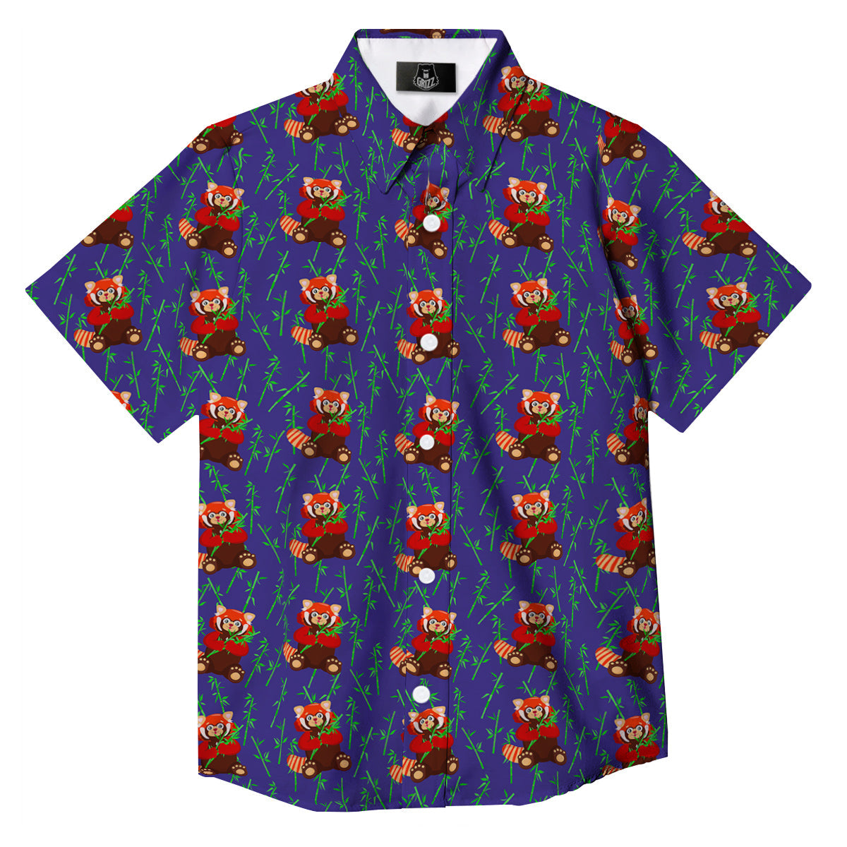 Cute Red Raccoon And Bamboo Print Pattern Button Up Shirt-grizzshop