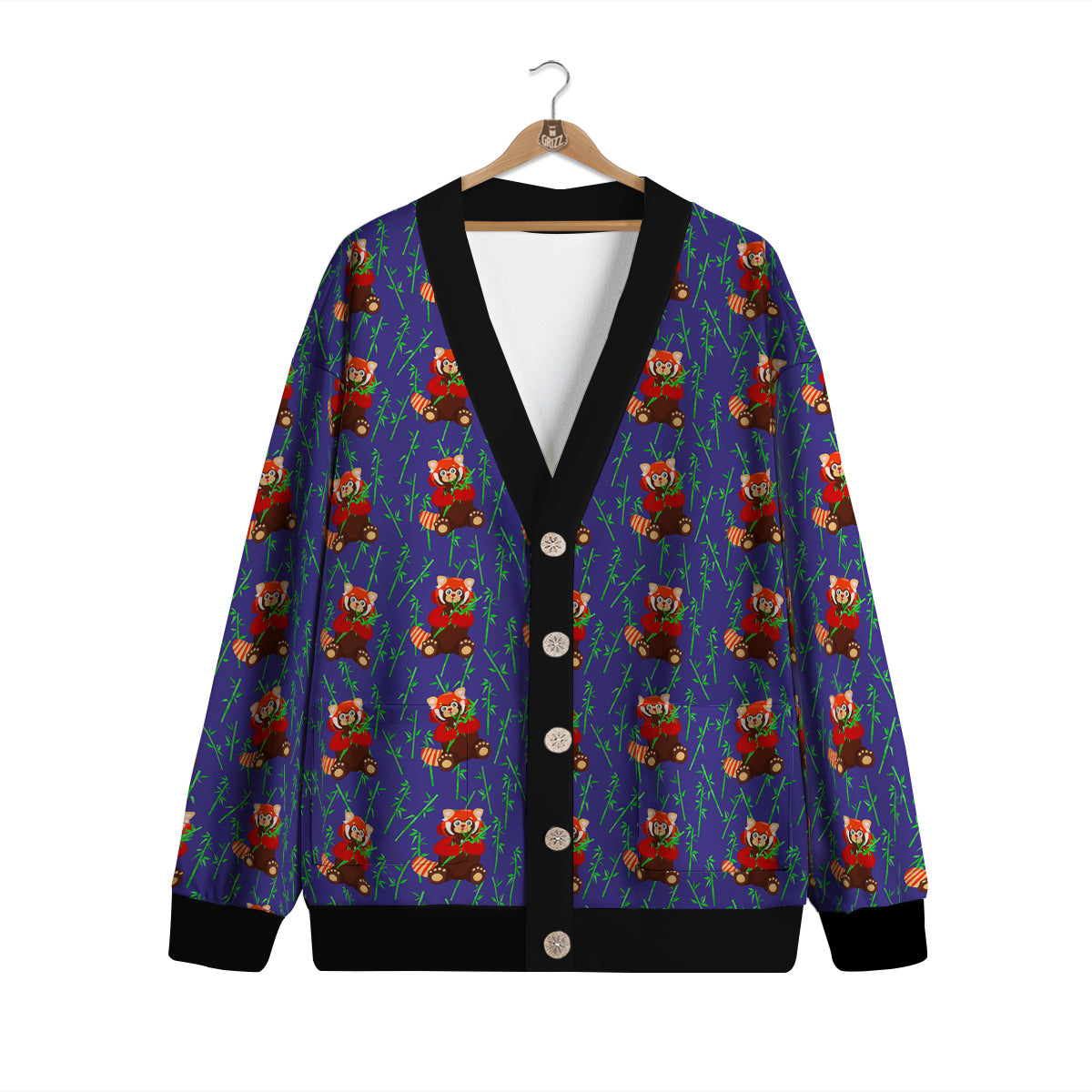 Cute Red Raccoon And Bamboo Print Pattern Cardigan-grizzshop