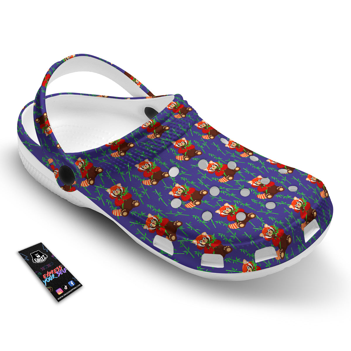 Cute Red Raccoon And Bamboo Print Pattern Clog-grizzshop