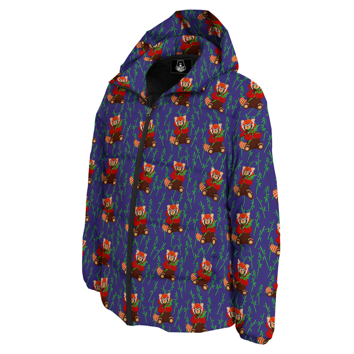 Cute Red Raccoon And Bamboo Print Pattern Down Jacket-grizzshop