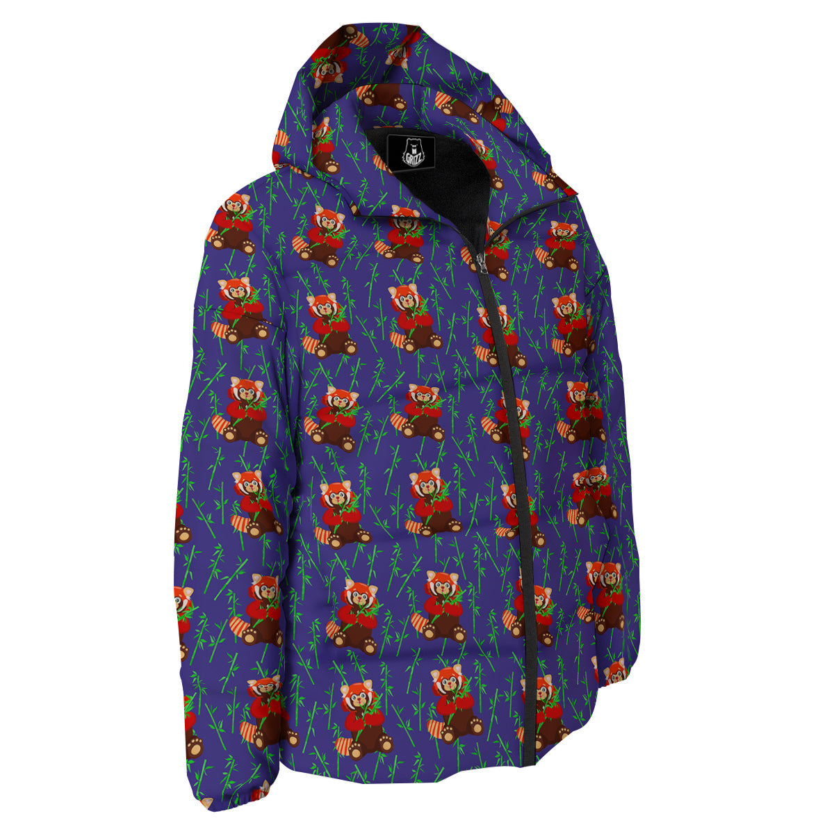 Cute Red Raccoon And Bamboo Print Pattern Down Jacket-grizzshop
