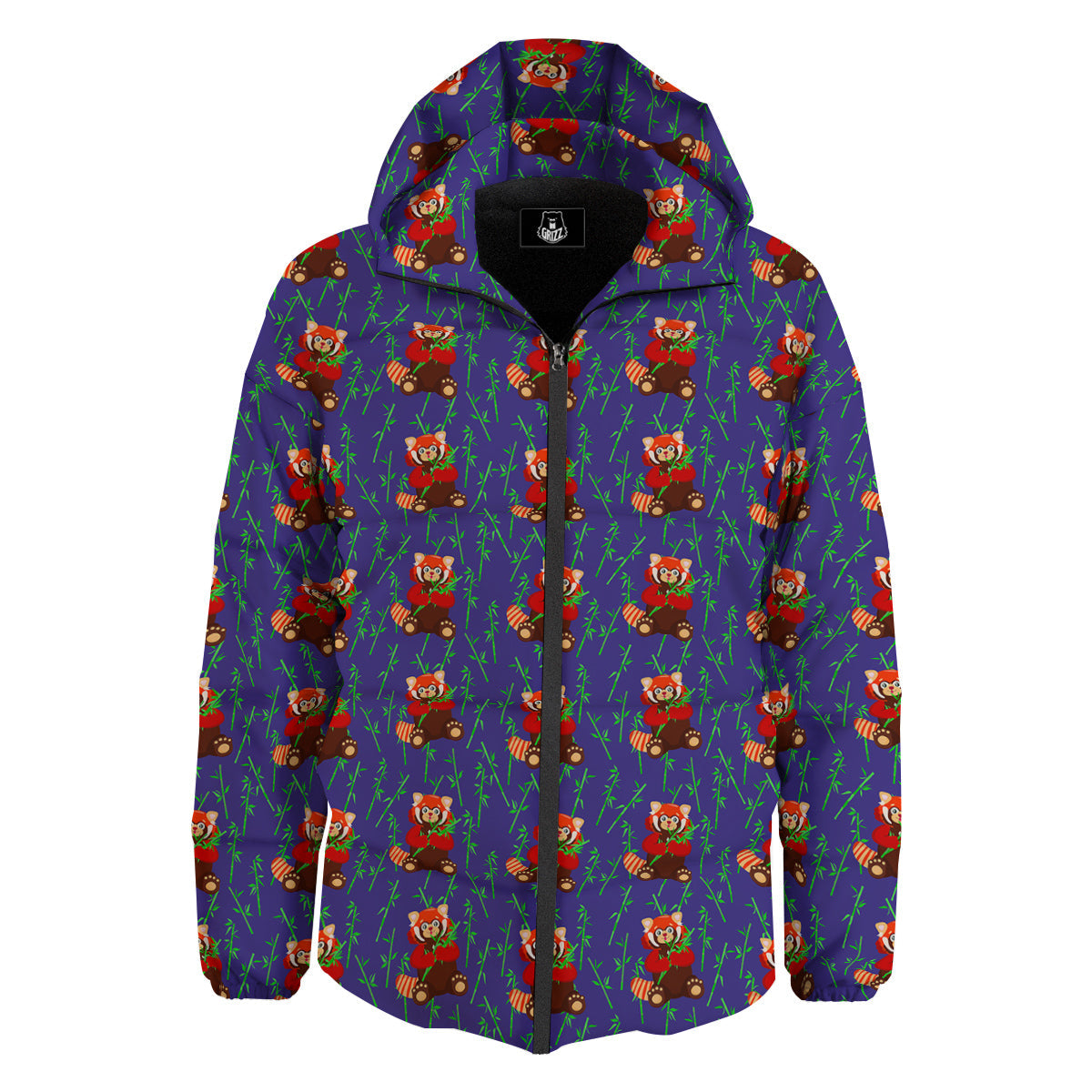 Cute Red Raccoon And Bamboo Print Pattern Down Jacket-grizzshop