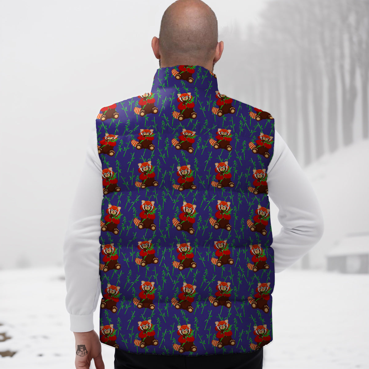 Cute Red Raccoon And Bamboo Print Pattern Down Vest