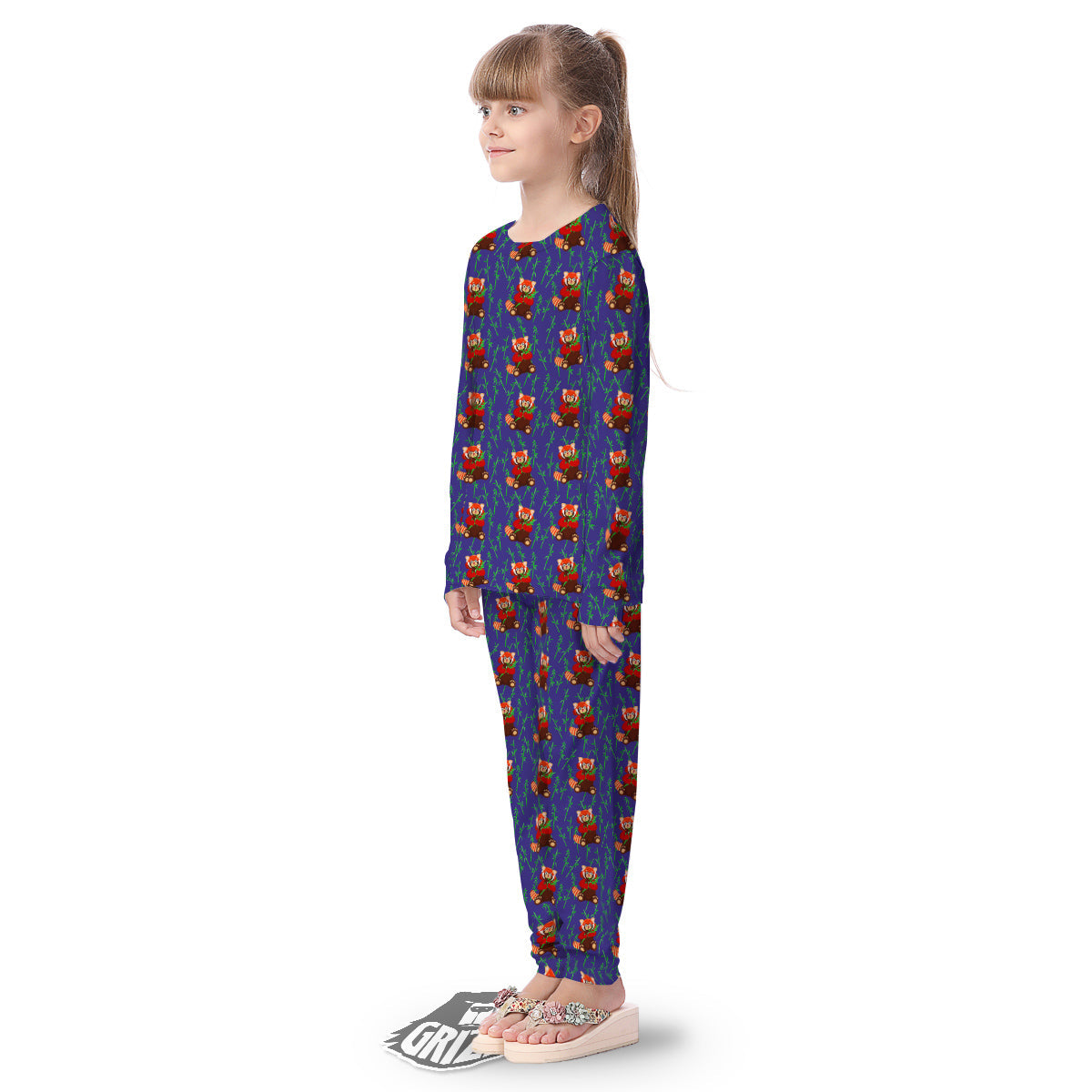 Cute Red Raccoon And Bamboo Print Pattern Kid's Pajamas-grizzshop