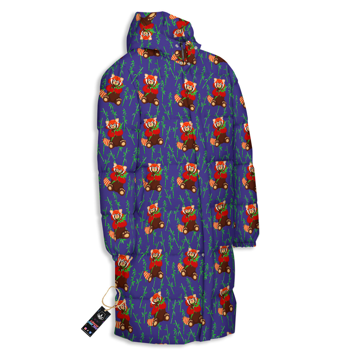 Cute Red Raccoon And Bamboo Print Pattern Long Down Jacket-grizzshop