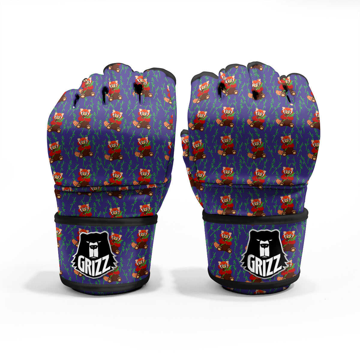 Cute Red Raccoon And Bamboo Print Pattern MMA Gloves-grizzshop