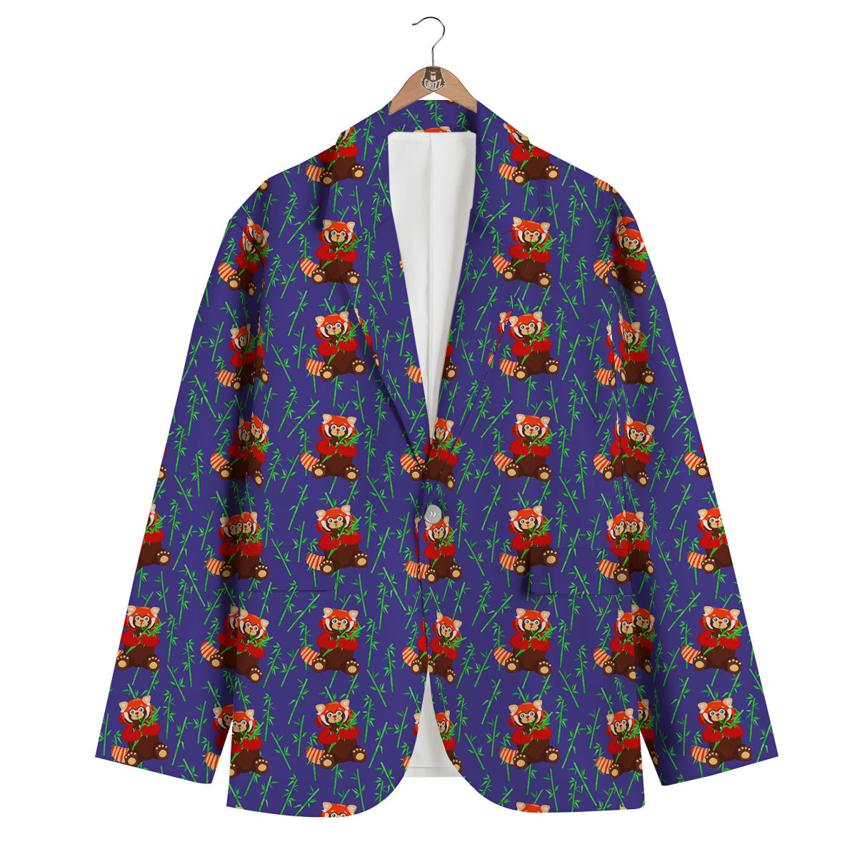 Cute Red Raccoon And Bamboo Print Pattern Men's Blazer-grizzshop