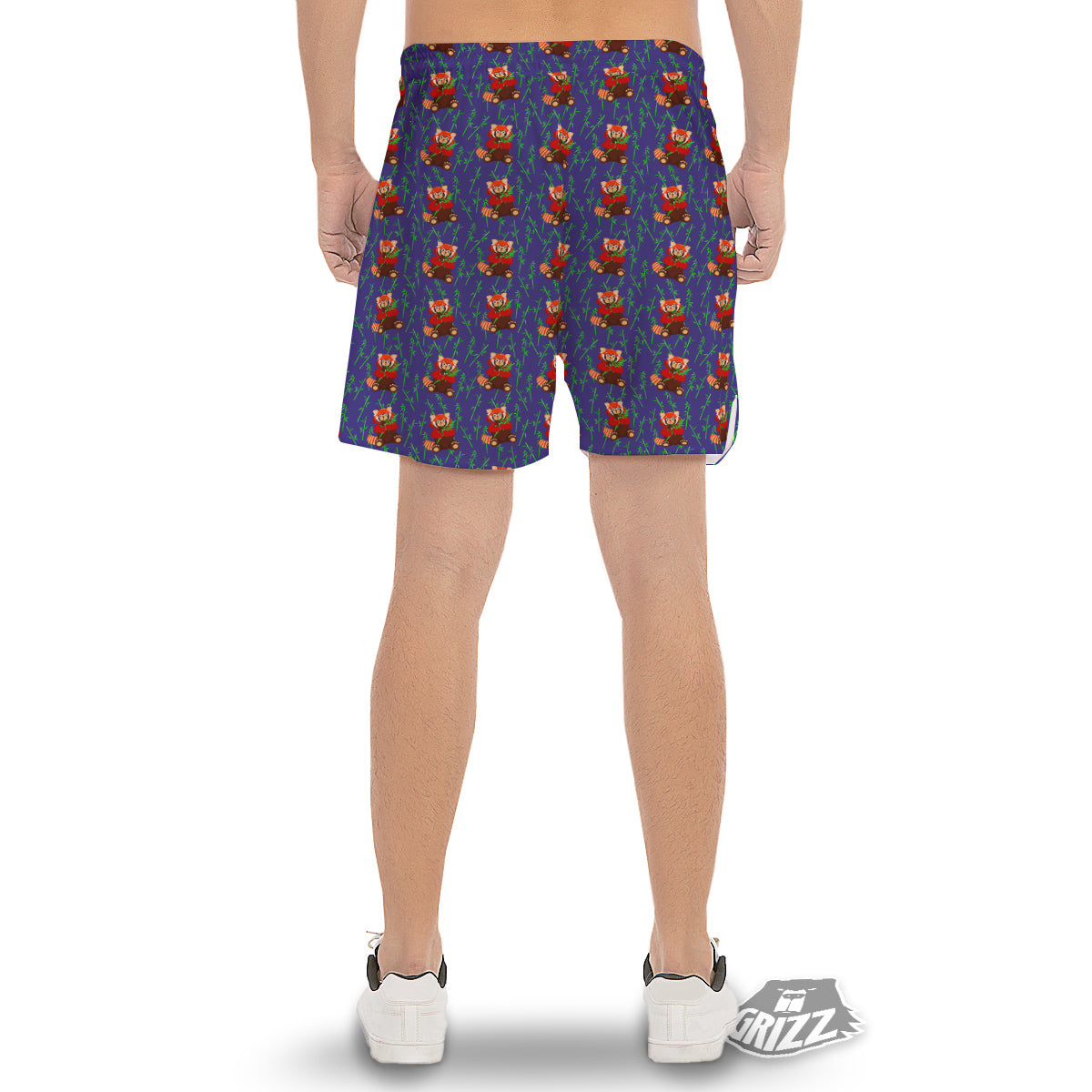 Cute Red Raccoon And Bamboo Print Pattern Men's Gym Shorts-grizzshop