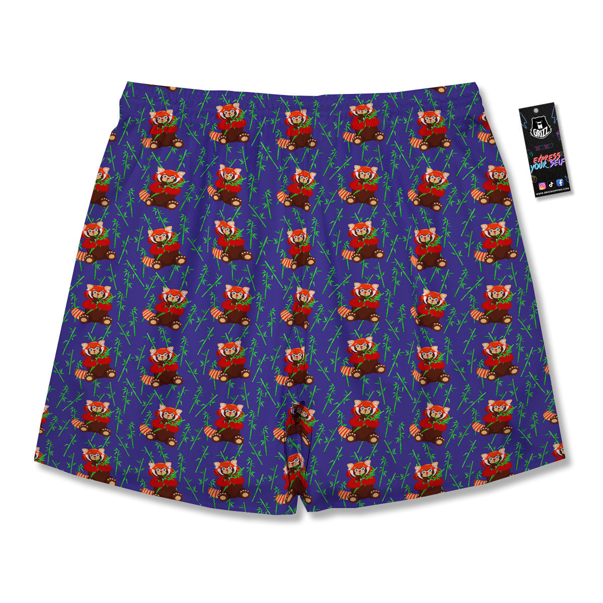 Cute Red Raccoon And Bamboo Print Pattern Men's Running Shorts-grizzshop