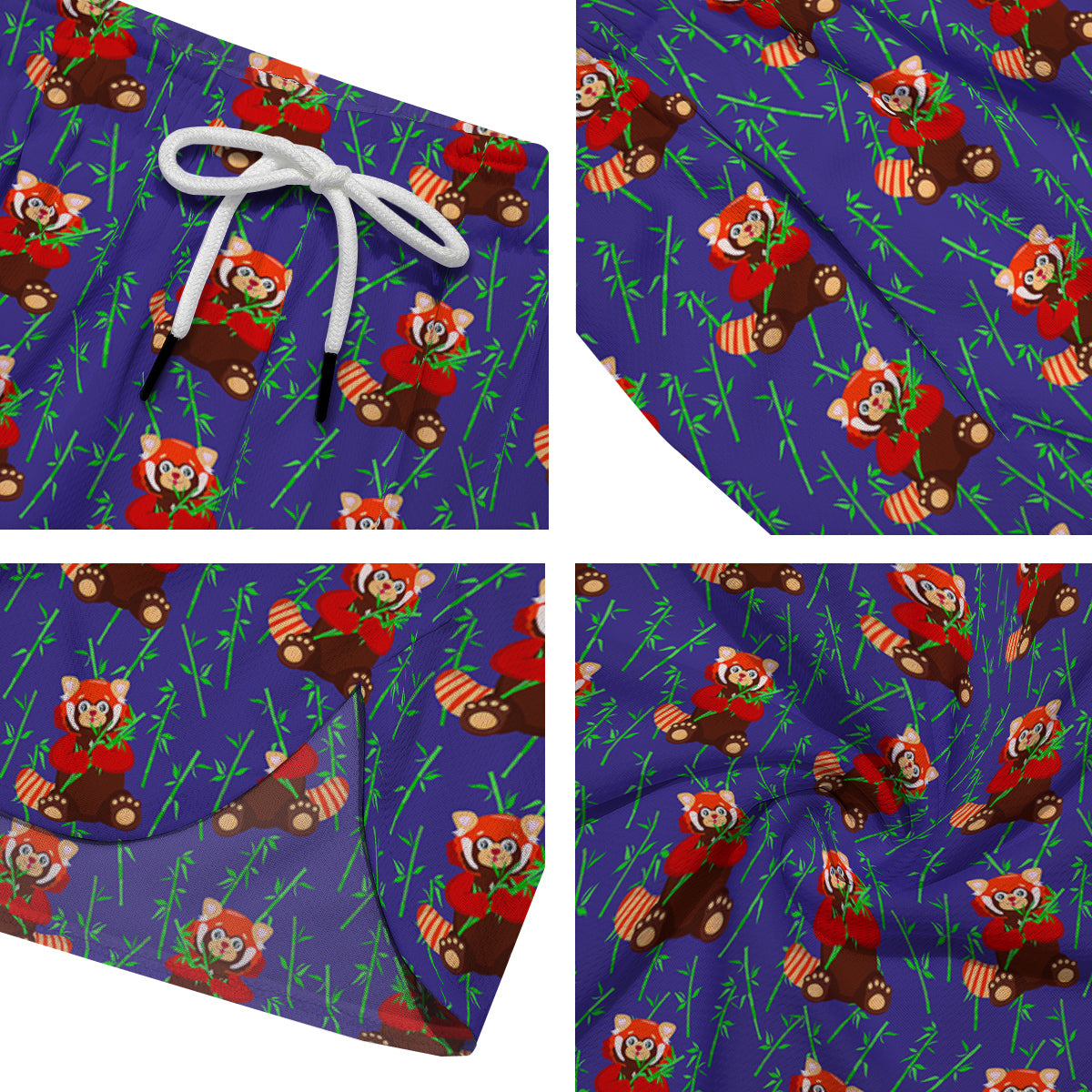 Cute Red Raccoon And Bamboo Print Pattern Men's Running Shorts-grizzshop