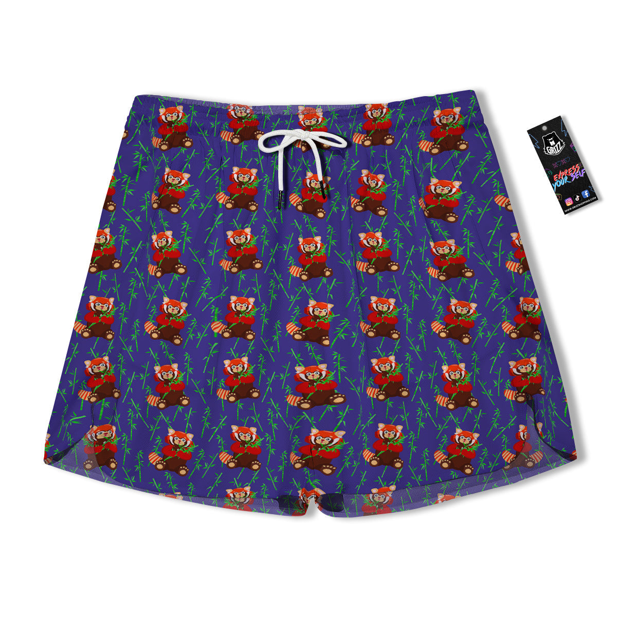 Cute Red Raccoon And Bamboo Print Pattern Men's Running Shorts-grizzshop