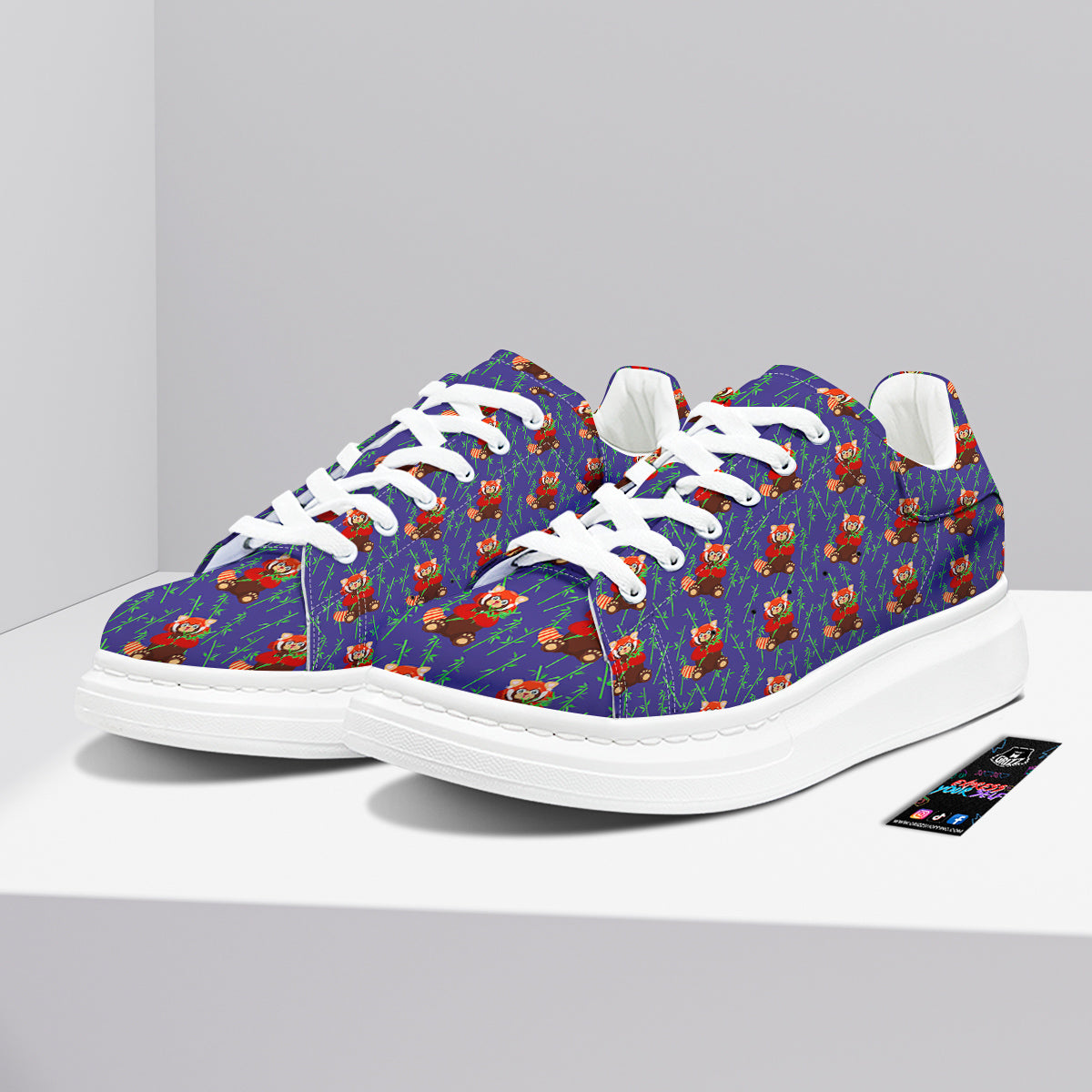 Cute Red Raccoon And Bamboo Print Pattern Platform Shoes-grizzshop