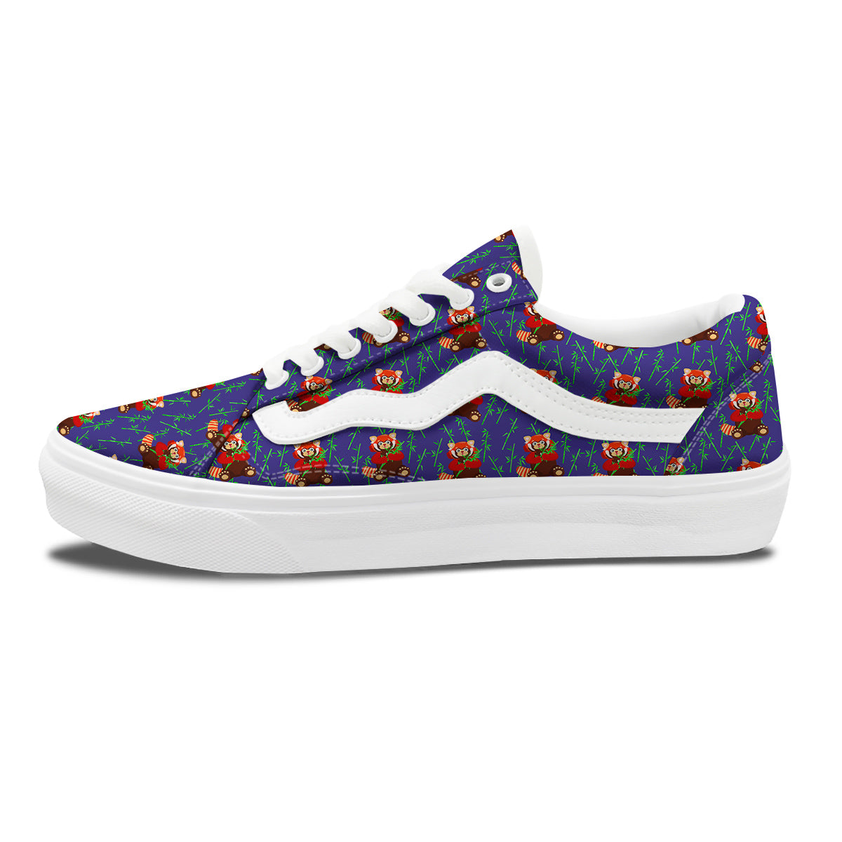 Cute Red Raccoon And Bamboo Print Pattern Skate Shoes-grizzshop