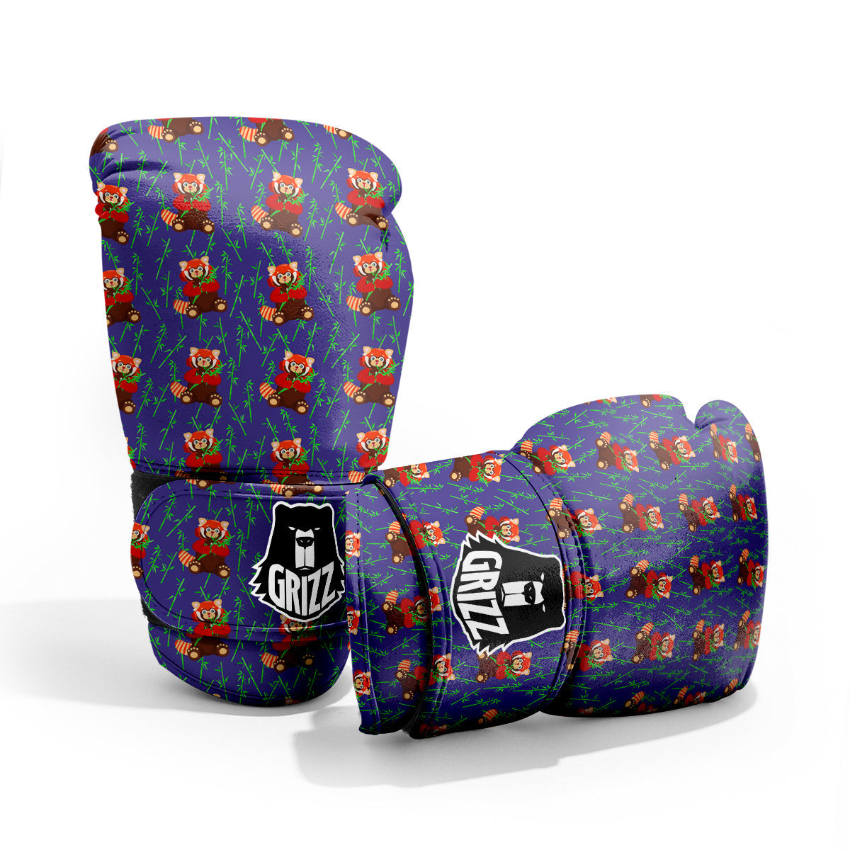 Cute Red Raccoon And Bamboo Print Pattern Pro Boxing Glove