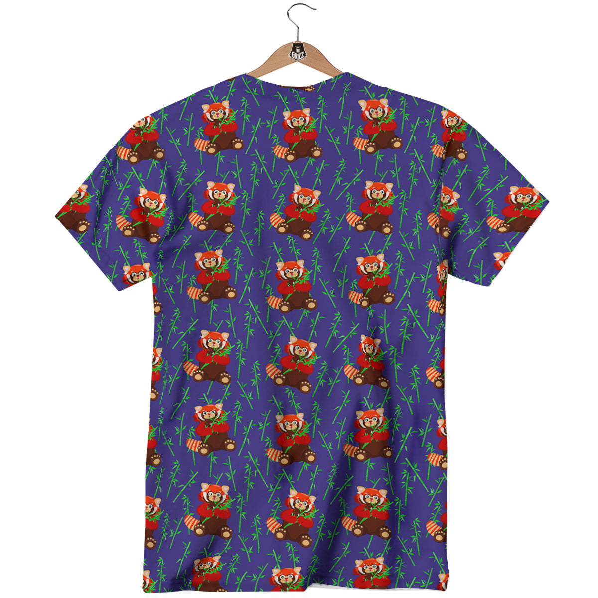 Cute Red Raccoon And Bamboo Print Pattern T-Shirt-grizzshop