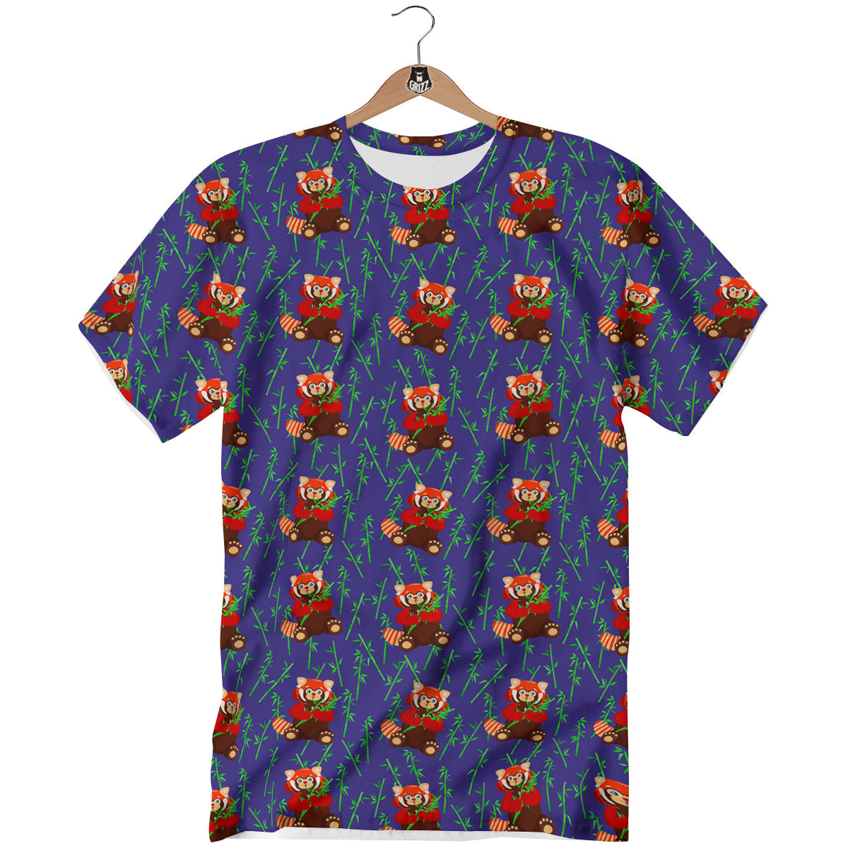 Cute Red Raccoon And Bamboo Print Pattern T-Shirt-grizzshop